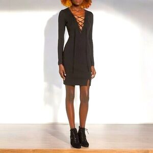 NEW WAYF Black Gala Lace Up Long Sleeve Mini Dress Size M